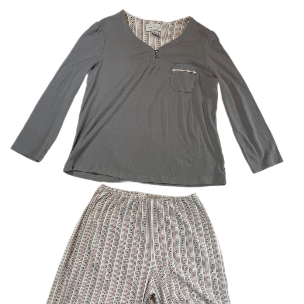 Karen Neuburger Encore Gray Floral Striped Pajama Set Women’s Medium